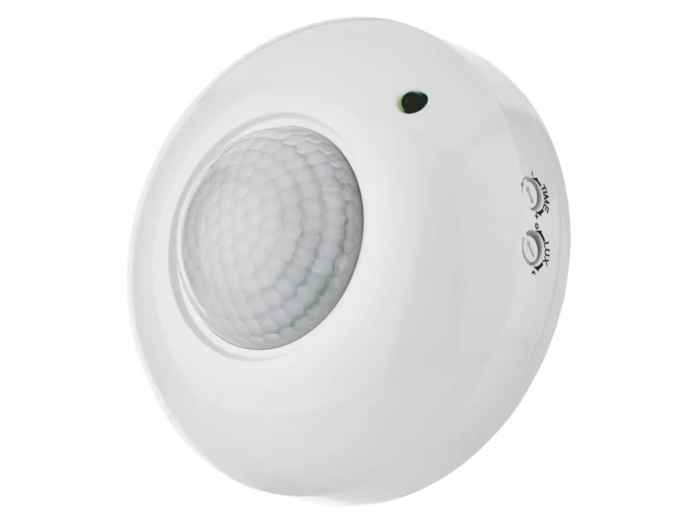 EMOS G1130 EMOS G1130 automatycznie sterować oświetleniem PIR (podczerwieni) detekcji małych zmianach położenia korytarzy, klatek schodowych, garaży i pomieszczeń użytkowych - czujnik na białym tle od boku