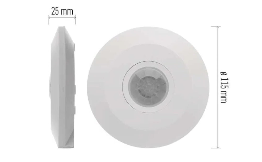 EMOS G1150 EMOS G1150 trwałych materiałów stopień ochrony IP44 napięciu 230 V / 50 Hz obciążenie rezystancyjne do 2000 W pojemnościowe do 1000 W - czujnik na białym tle z wymiarami