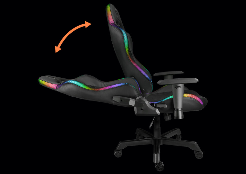 Fotel DELTACO DC410 RGB Czarny oparcie podłokietniki potrzeby regulacja