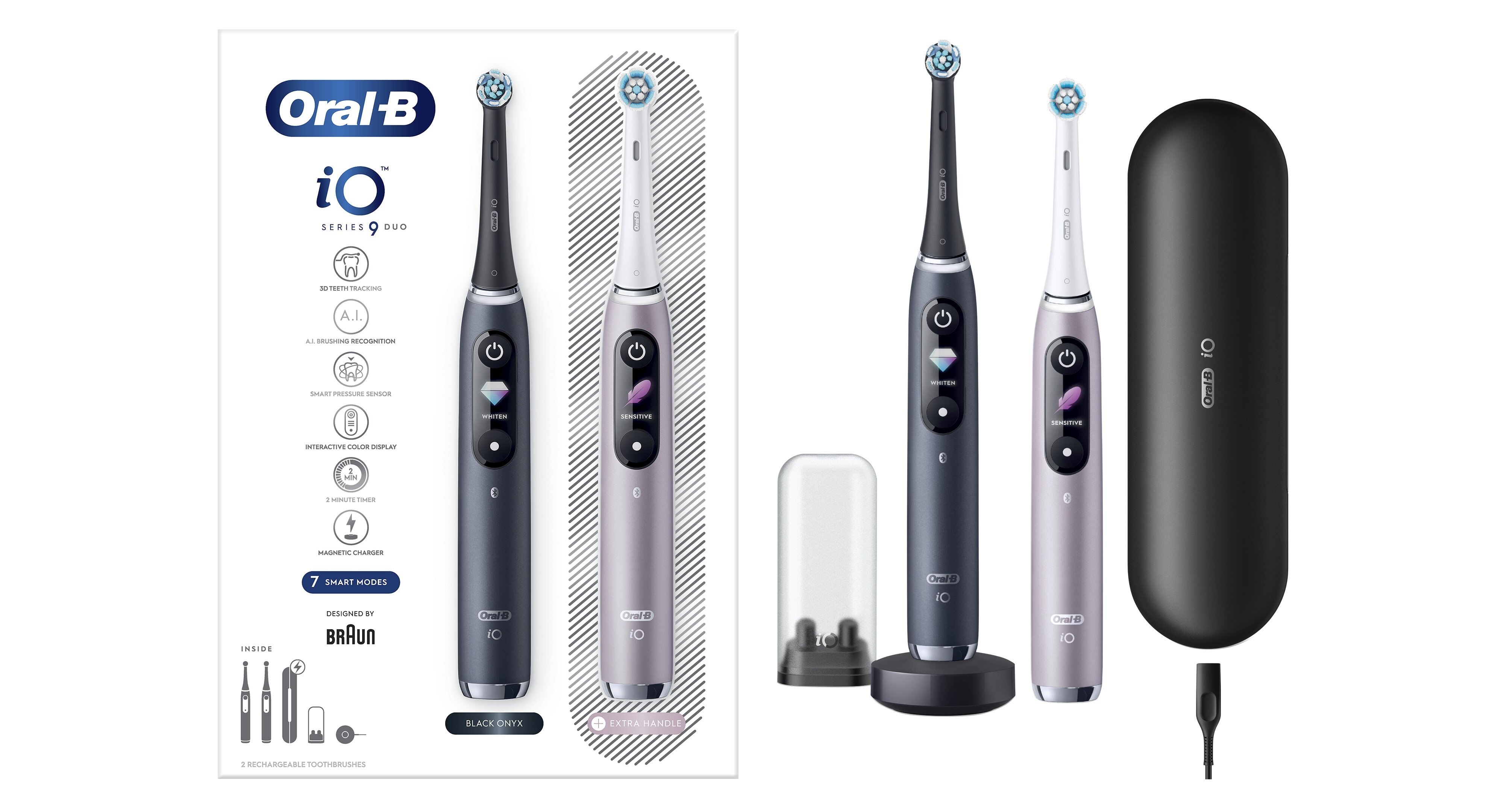 SZCZOTECZKA ELEKTRYCZNA DO ZĘBÓW Z TECHNOLOGIĄ MAGNETYCZNĄ ORAL-B IO 9 czarny zesstaw zawartosc opakowania