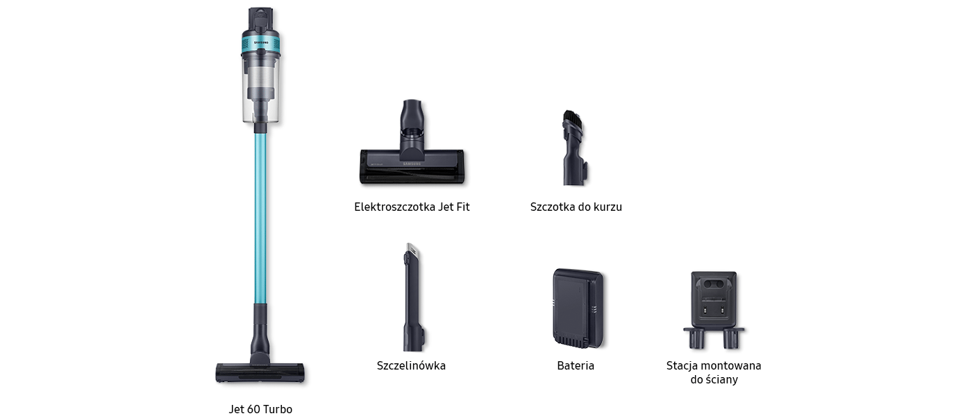 na zdjęciu przedstawiono wszystkie akcesoria, które otrzymujesz kupując odkurzacz Samsung Jet 60 turbo w Media Expert na zdjęciu przedstawiono wszystkie akcesoria, które otrzymujesz kupując odkurzacz Samsung Jet 60 turbo w Media Expert