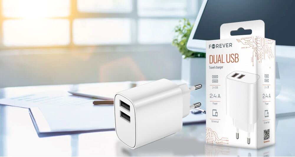 Ładowarka sieciowa<span> Forever </span>LS-03 Biały dwa wejścia USB