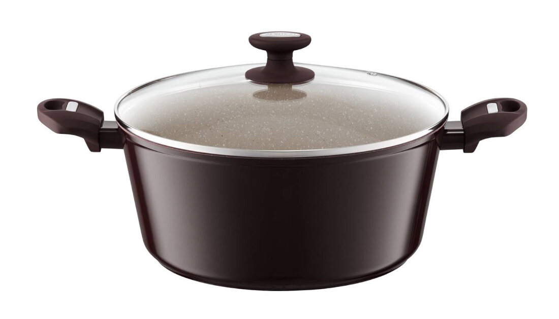 Garnek AMBITION Brown Stone 28 cm powloka nieprzywierajaca Qualum Basic Stone Edition raczki Soft Touch