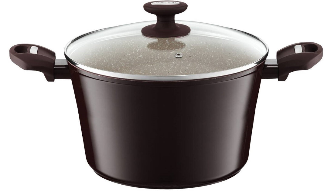 Garnek AMBITION Brown Stone 20 cm powloka nieprzywierajaca Qualum Basic Stone Edition raczki Soft Touch