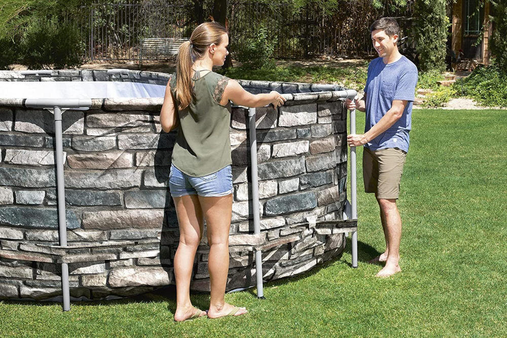 BESTWAY basen funkcjonalność stylowy wkładka wytrzymały materiał tritech odporność rustykalny wygląd drewno ogród podłoga płytki