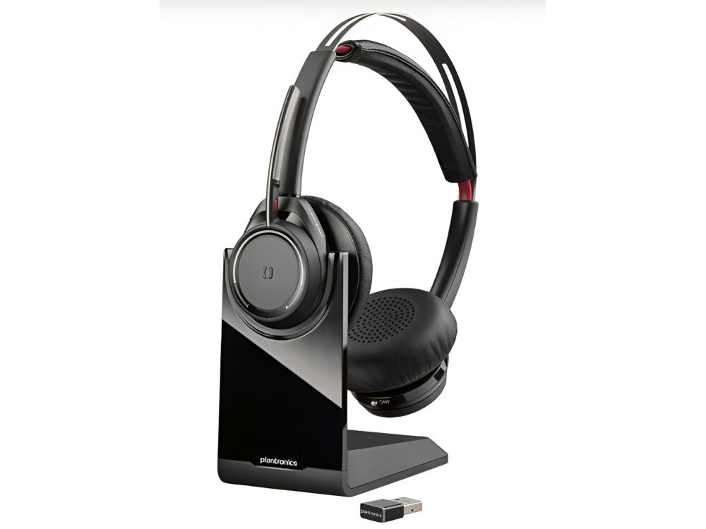 Słuchawki nauszne POLY Voyager Focus UC B825 Czujniki Smart Sensors słuchawek POLY Voyager Focus UC B825 odebrać połączenie wyciszyć mikrofon odtwarzania i zatrzymywania