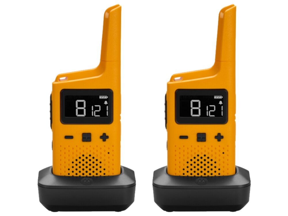 Radiotelefon MOTOROLA Talkabout T72
            w podstawce ładującej akumulator litowo-jonowy korzystanie przez cały dzień ostrzeżenie o niskim poziomie energii limit czasu nadawania automatyczna blokada klawiszy