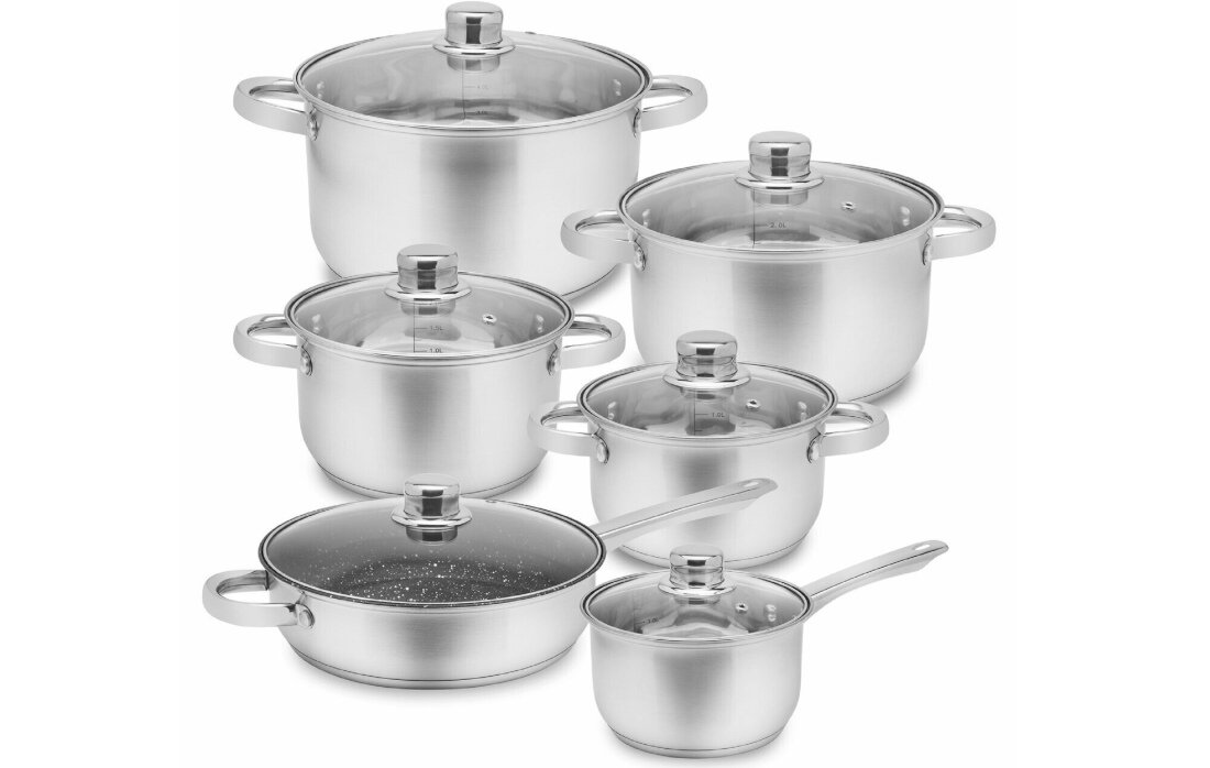 Zestaw garnkow TADAR Bahama (12 elementow) pokrywki wykonane z hartowanego szkla wysoka jakosc odporne