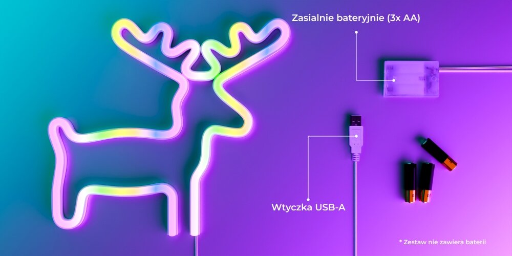Neon LED FOREVER LIGHT Łoś RTV100229 zasilanie baterie kabel przewód USB-A bezprzewodwoe przewodowe