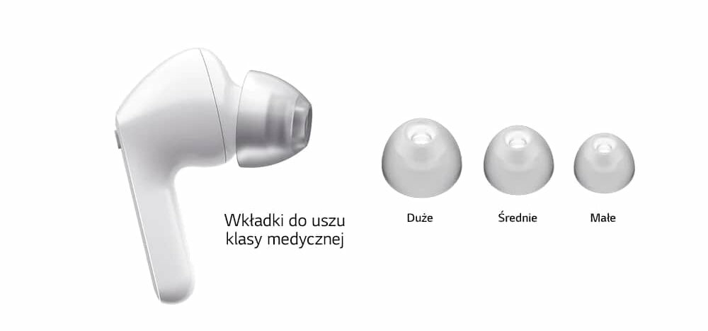 Słuchawki dokanałowe LG TONE Free FP3 higiena wygoda wkładki rozmiary