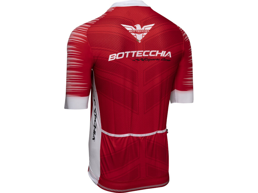 Koszulka rowerowa BOTTECCHIA Pro rozmiar S widok na tyl koszulki trzy elastyczne kieszenie na plecach wygodne przechowywanie niezbednych akcesoriow