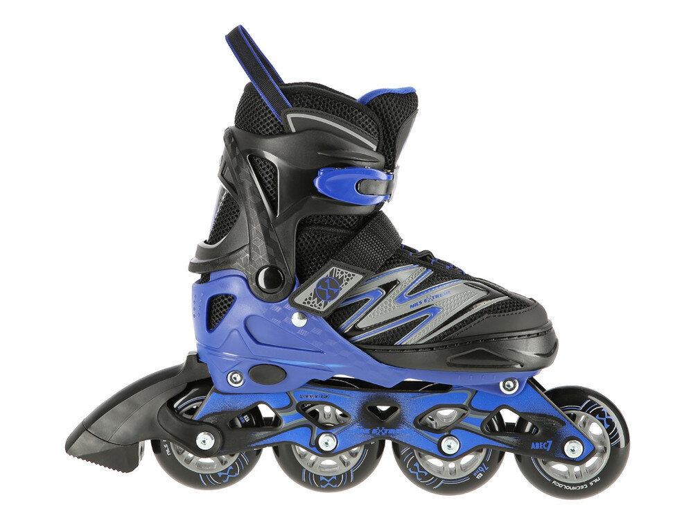 Łyżworolki NILS EXTREME NA11010 (rozmiar 35-38) nowoczesne wzornictwo czarno-niebieskie z miękkiego materiału EVA VELVET siatki MESH pianki o dużej gęstości