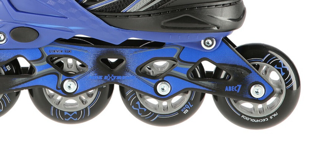 Łyżworolki NILS EXTREME NA11010 (rozmiar 35-38) miękkie kółka twardość 82A średnica 76 mm grubość 24 mm bardzo dobra przyczepność do podłoża tłumią drgania łożyska ABEC 7