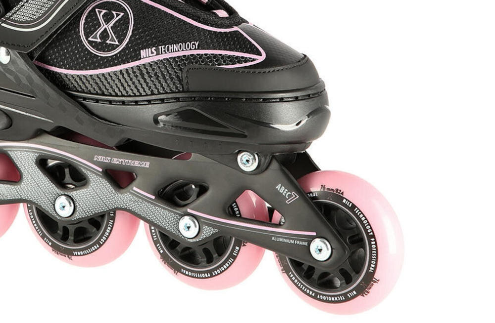 NILS EXTREME łyżworolki miękkie kółka przyczepność podłoże drgania konfiguracja zwrotność