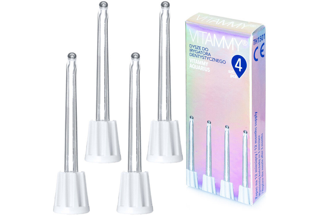 Oryginalna końcówka do irygatora VITAMMY TOW012767 (4 szt.) (Delikatna dla zębów) SOszczędność i wygoda czas użytkowania zapas zdrowy usmiech