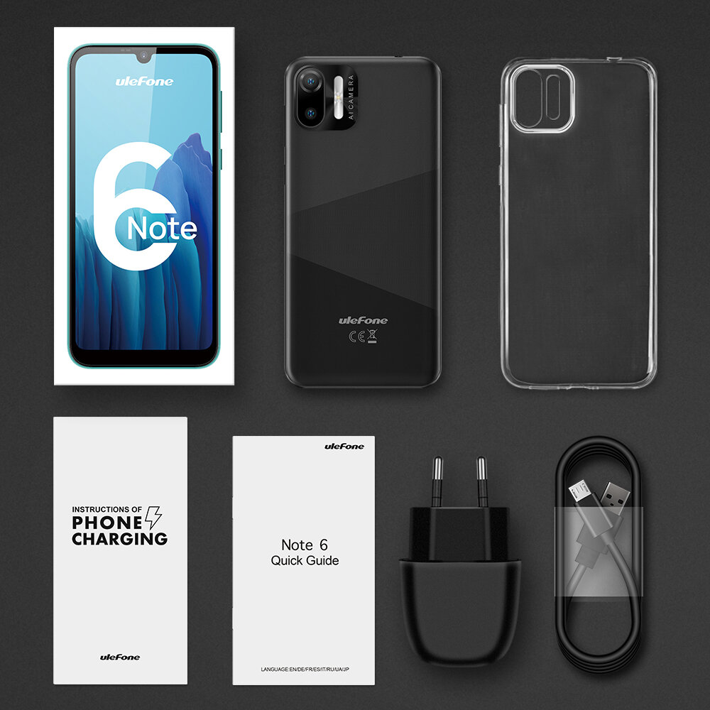Smartfon ULEFONE Note 6 ekran bateria aparat procesor ram pamięć pojemność rozdzielczość zdjęcia filmy opis dane cechy blokady system łączność wifi bluetooth obudowa szkło odporność porty muzyka transfer sieć przekątna matryca waga czujniki oled amoled ips