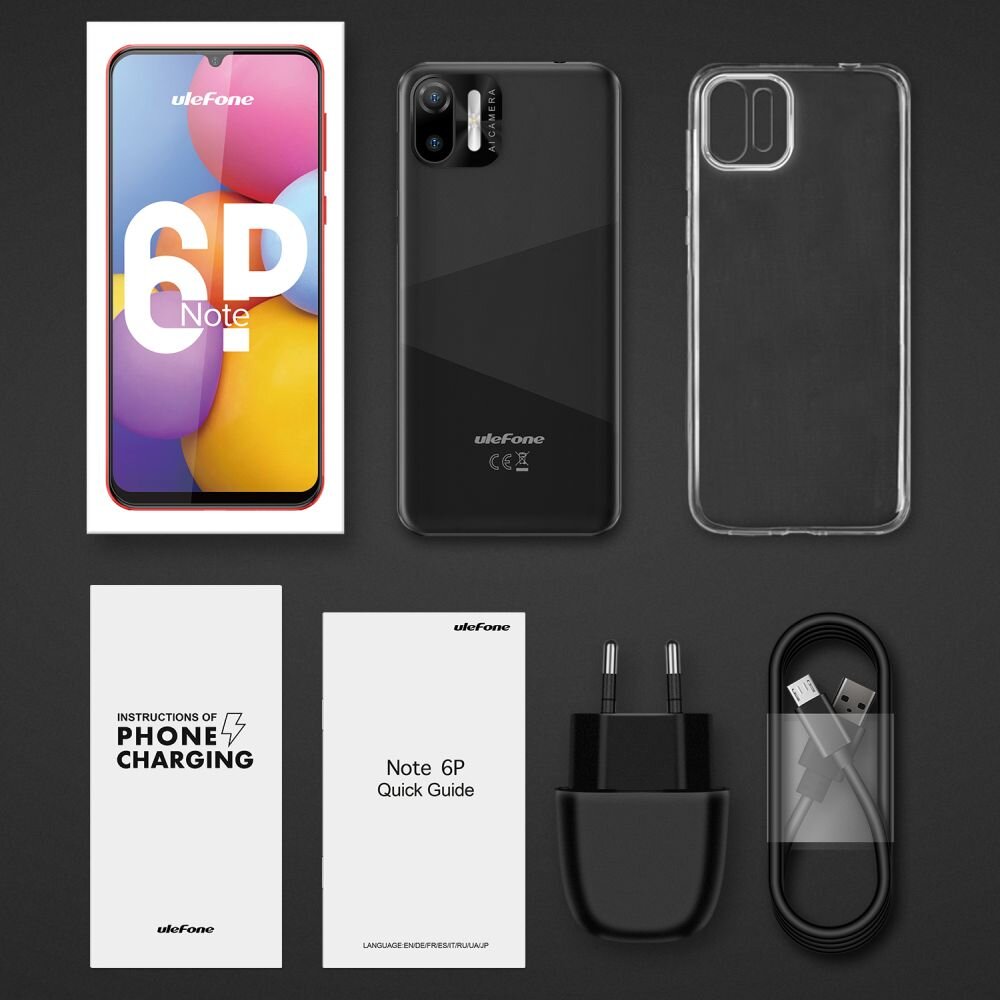 Smartfon ULEFONE Note 6P ekran bateria aparat procesor ram pamięć pojemność rozdzielczość zdjęcia filmy opis dane cechy blokady system łączność wifi bluetooth obudowa szkło odporność porty muzyka transfer sieć przekątna matryca waga czujniki oled amoled ips