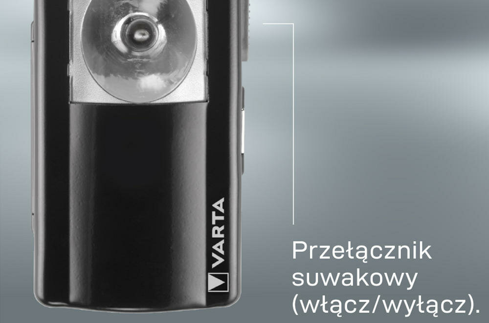 VARTA latarka wbudowany suwakowy przełącznik włączanie wyłączanie