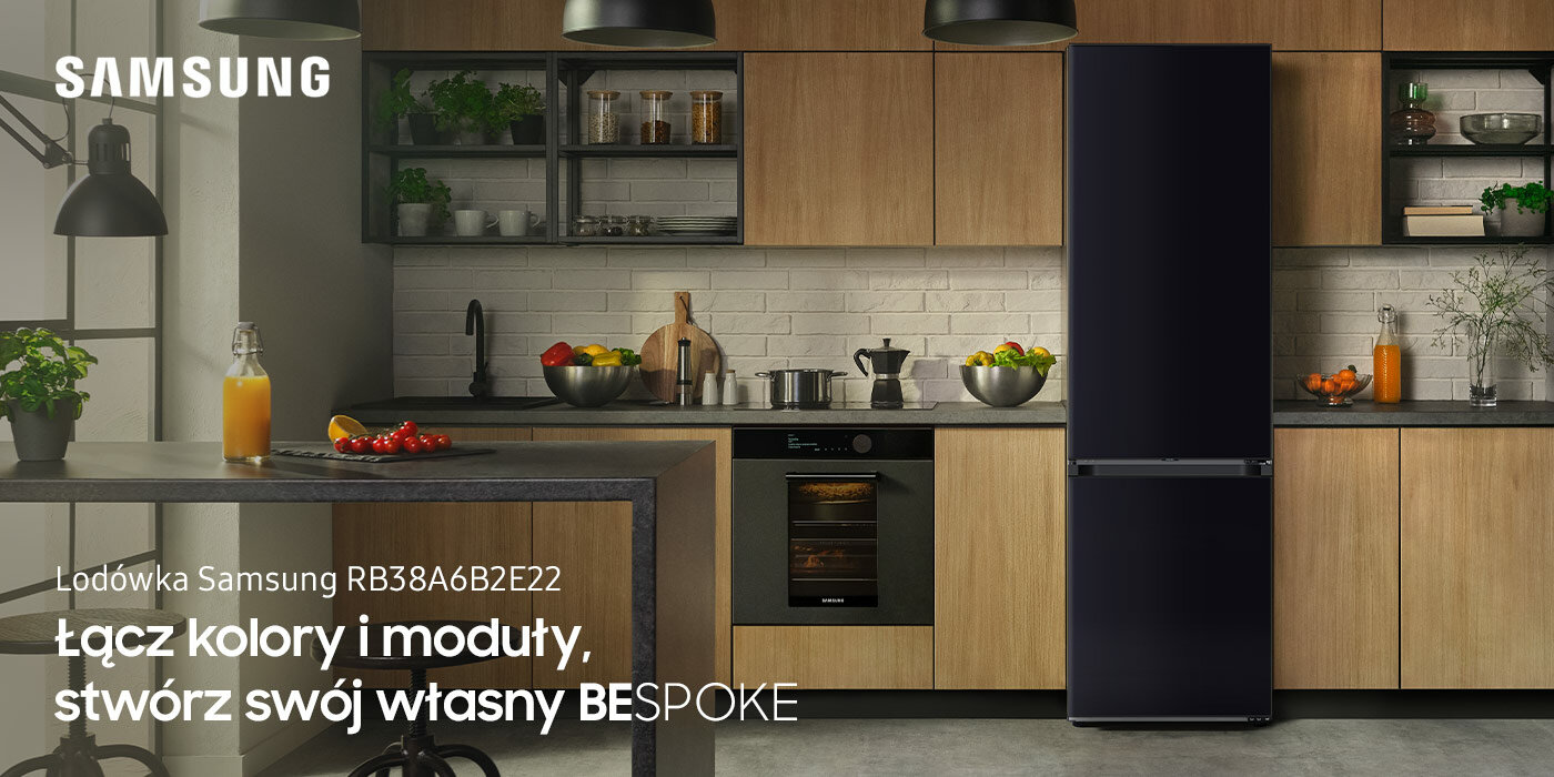 Osobom ceniącym wysokiej jakości, wielofunkcyjne, a przy tym eleganckie urządzenia, z pewnością spodoba się seria urządzeń BESPOKE. Widoczna na zdjęciu lodówka Samsung ma kolor głębokiej czerni i doskonale współgra z nowoczesną kuchnią, w której została umieszczona. To model RB38A6B2E22, który jest dostępny w ofercie sklepów Media Expert Osobom ceniącym wysokiej jakości, wielofunkcyjne, a przy tym eleganckie urządzenia, z pewnością spodoba się seria urządzeń BESPOKE. Widoczna na zdjęciu lodówka Samsung ma kolor głębokiej czerni i doskonale współgra z nowoczesną kuchnią, w której została umieszczona. To model RB38A6B2E22, który jest dostępny w ofercie sklepów Media Expert