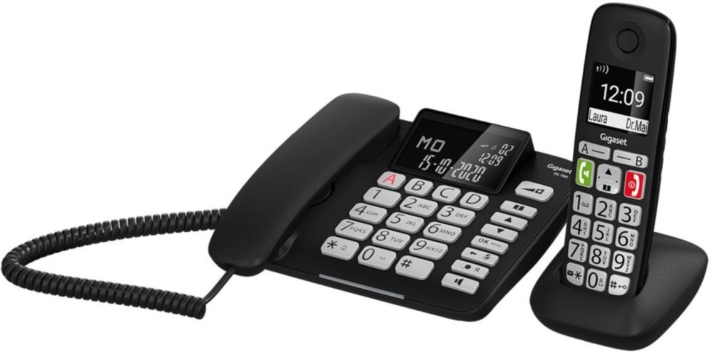 Telefon GIGASET DL780 Plus bateria zasilanie łączność ładowanie baza wyświetlacz klawiatura czuwanie dzwonienie dzwonki przewód słuchawka numery funkcje opis cechy