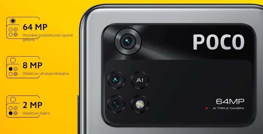 Smartfon XIAOMI Poco M4 Pro ekran bateria aparat procesor ram pamięć pojemność rozdzielczość zdjęcia filmy opis dane cechy blokady system łączność wifi bluetooth obudowa szkło odporność porty muzyka transfer sieć przekątna matryca waga czujniki