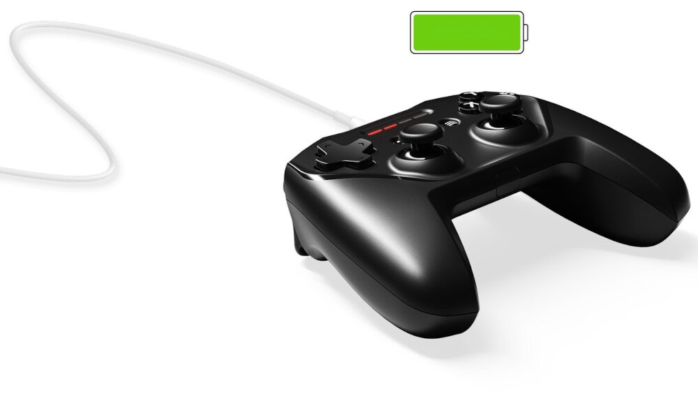 Kontroler STEELSERIES Nimbus+ jakość wykonanie ios ipados tvos elegancki przyciski nawigacja spust uchwyt łączność bezprzewodowa akumulator