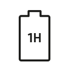 Ikonka przekazuje informacje o tym, że dostępna w sklepach Media Expert bateria pozwala na pracę odkurzacza przez 1 godzinę