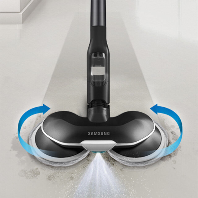 Grafika obrazuje działanie końcówki myjącej - ruch obrotowy i spryskiwanie wodą