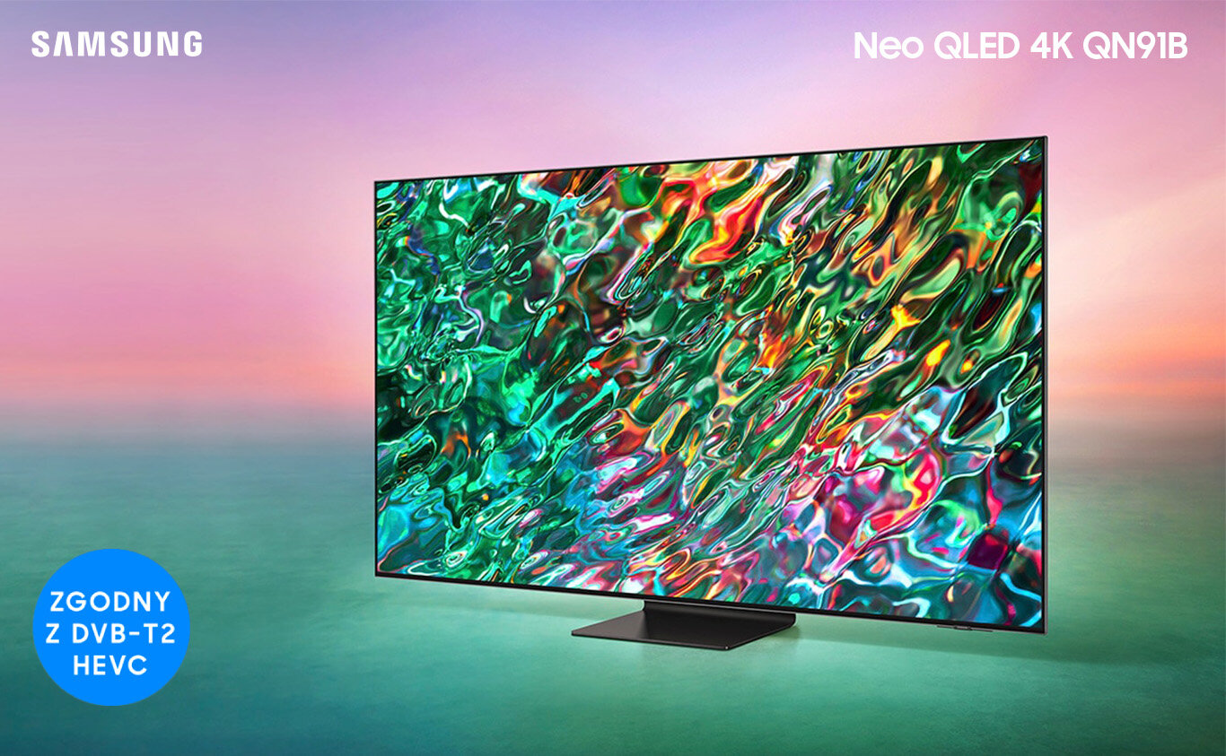 QN91B wyświetla szczegółową, rozblendowaną grafikę, która prezentuje trwałość kolorów w technologii Quantum Dot.
