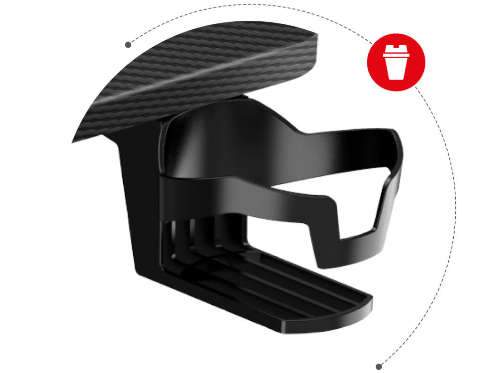 Biurko gamingowe HUZARO Hero 7.7 Czarny prezentacja składanego uchwytu na napój na białym tle cup holder