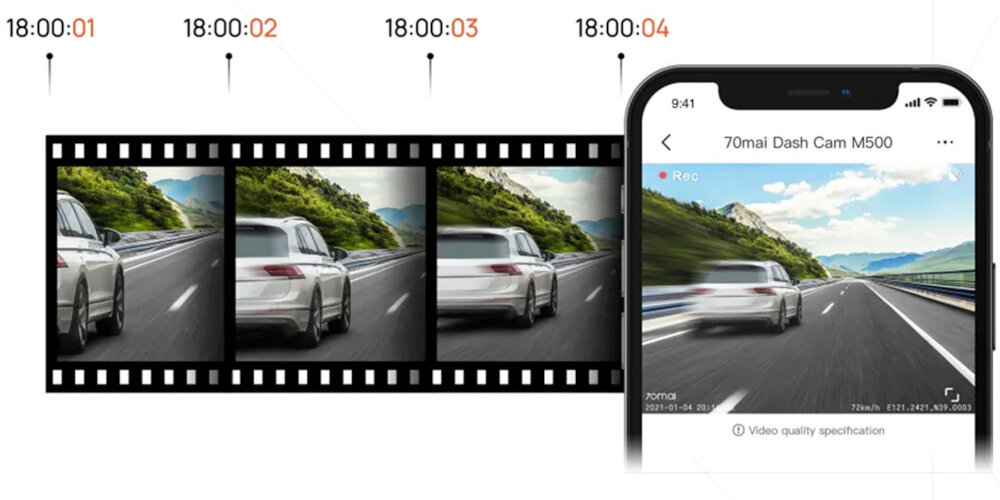 Wideorejestrator 70MAI Dash Cam M500  - time laps
