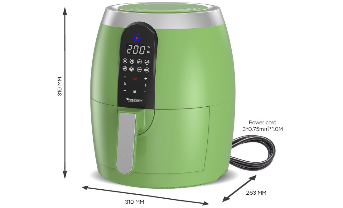 Frytkownica beztluszczowa TURBOTRONIC TT-AF10D Zielony Air Fryer dodatkowe funkcje regulator temperatury wymiary