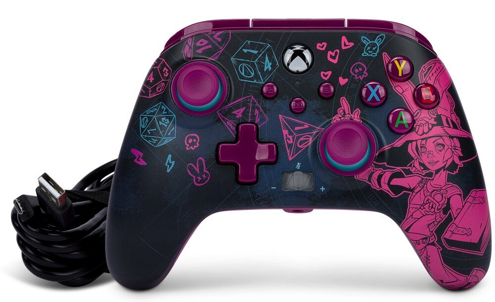 Kontroler POWERA Enhanced jakość wykonanie sterowanie drążki analogowe udostępnianie osiągnięcia zrzuty ekranów możliwości konfiguracja mapowanie drgania silniczki wibracyjne gniazdo pokrętło regulacji głośności kabel USB opakowanie zestaw