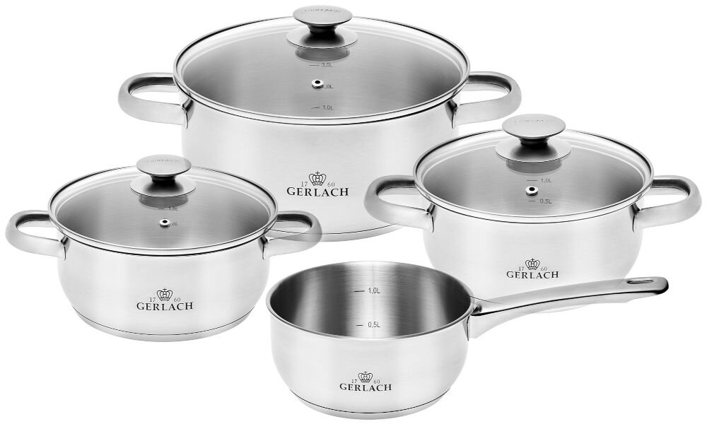 Zestaw garnków GERLACH First (7 elementów) rondel 16 cm garnek 18 cm garnek 20 cm garnek 24 cm 3 pokrywki