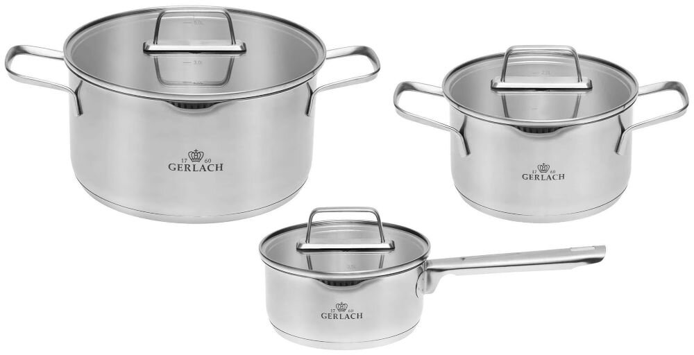 Zestaw garnków GERLACH Ambiente (6 elementów) rondel 16 cm garnek 18 cm garnek 24 cm 3 pokrywki
