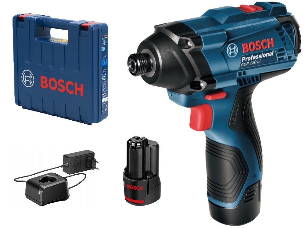 Zakrętarka BOSCH Professional GDR 120-LI 06019F0007 zestaw akumulator ładowarka walizka instrukcja obsługi karta gwarancyjna