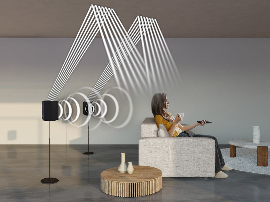 Bezprzewodowe tylne głośniki w zestawie to coś, w co wyposażony jest soundbar Samsung HW-Q930B/EN. HW-Q930B