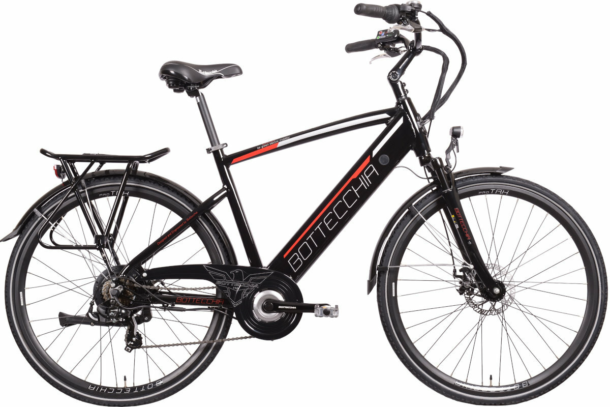 Rower elektryczny BOTTECCHIA BE16 E-City Man M20 28 cali męski Czarno-czerwony wyglad