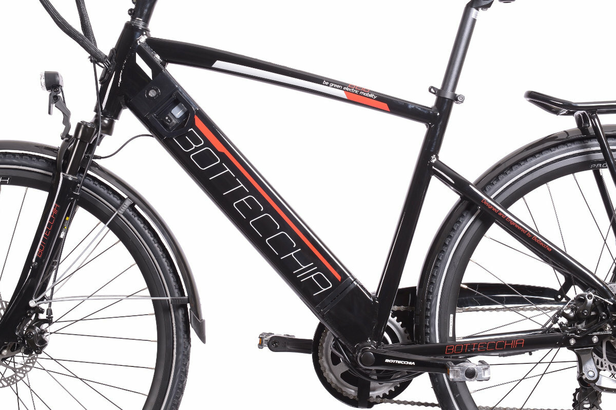Rower elektryczny BOTTECCHIA BE16 E-City Man M20 28 cali męski Czarno-czerwony rama aluminium