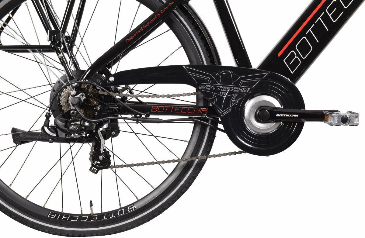 Rower elektryczny BOTTECCHIA BE16 E-City Man M20 28 cali męski Czarno-czerwony kolo rozmiar