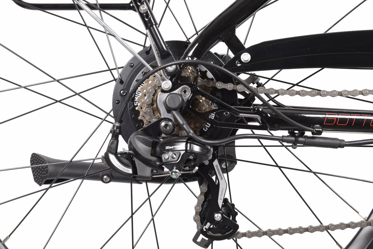 Rower elektryczny BOTTECCHIA BE16 E-City Man M20 28 cali męski Czarno-czerwony biegi przerzutki