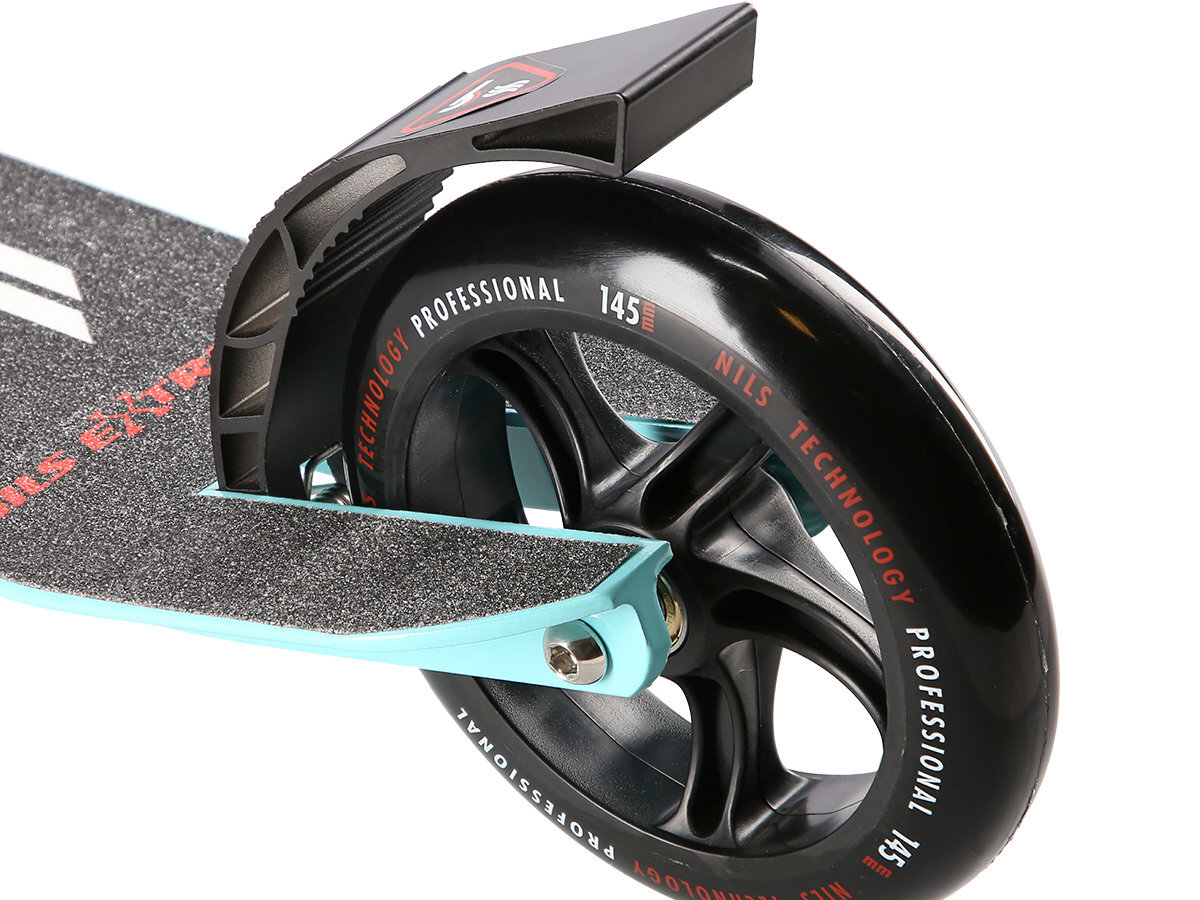 Hulajnoga NILS EXTREME HM2160 Bialo-niebieski hamulec ręczny na kierownicy wytrzymała nożka