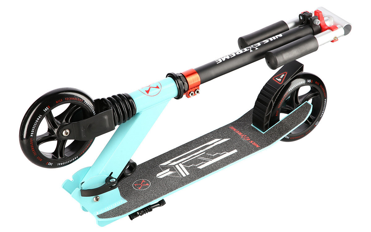 Hulajnoga NILS EXTREME HM2160 Bialo-niebieski prosty system składania