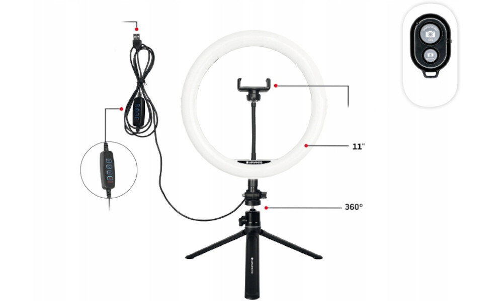 Lampa pierscieniowa LED AGFAPHOTO ARL11 zestaw