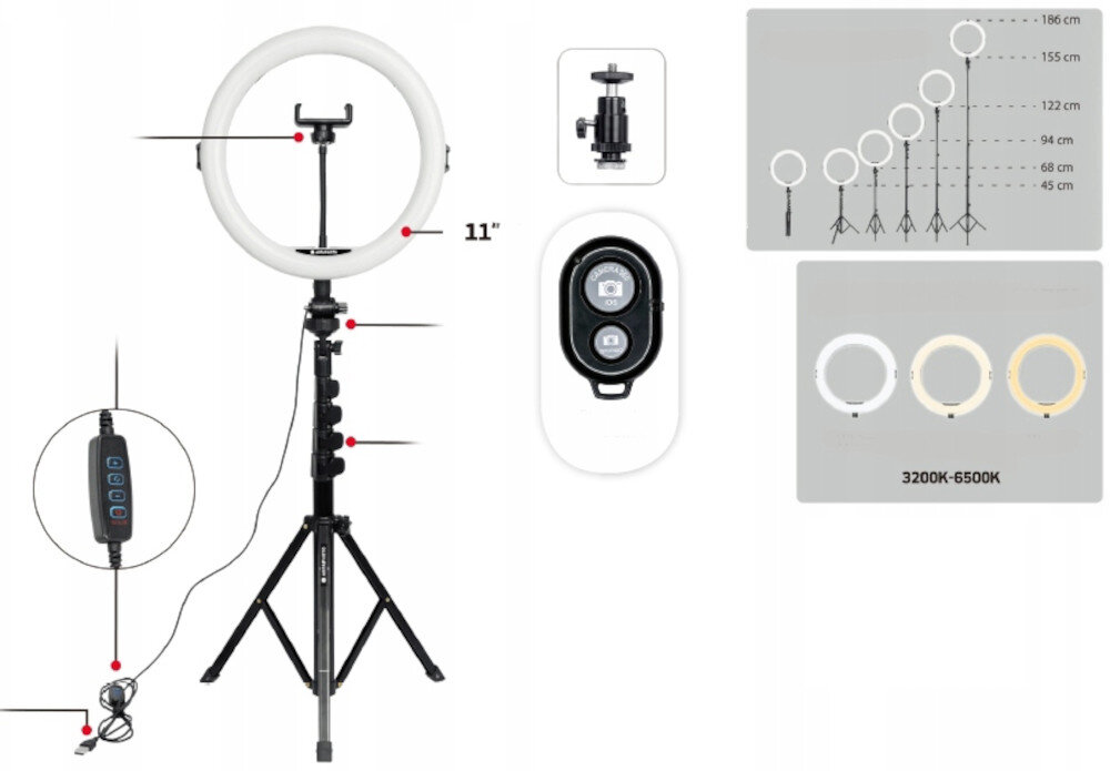 Lampa pierscieniowa LED AGFAPHOTO ARL11XL zestaw