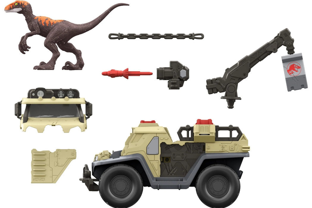 Zabawka MATTEL Jurassic World Pojazd Łapacz Dinozaurów GWD66 wyposażenie