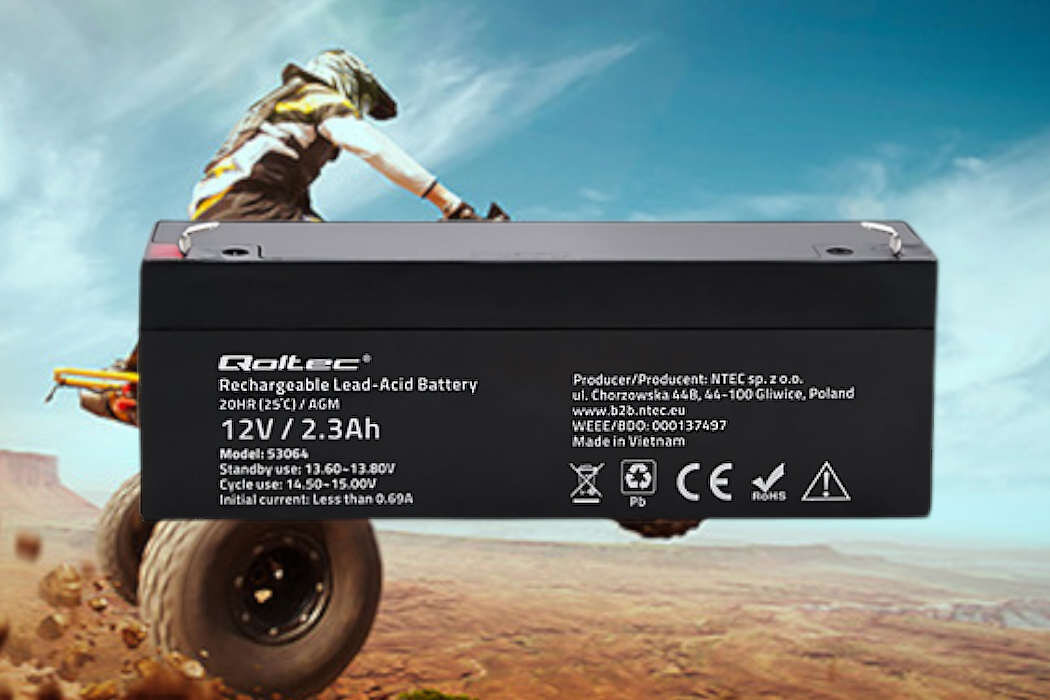 Akumulator QOLTEC 53064 2.3Ah 12V żywotność bateria wspomaganie waga wymiary przenośny