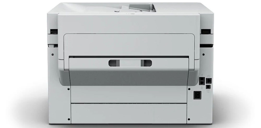 Urządzenie wielofunkcyjne EPSON EcoTank Pro M15180 Automatyczny druk dwustronny, Wi-Fi prezentacja urządzenia na białym tle od tyłu prosta obsługa i eksploatacja