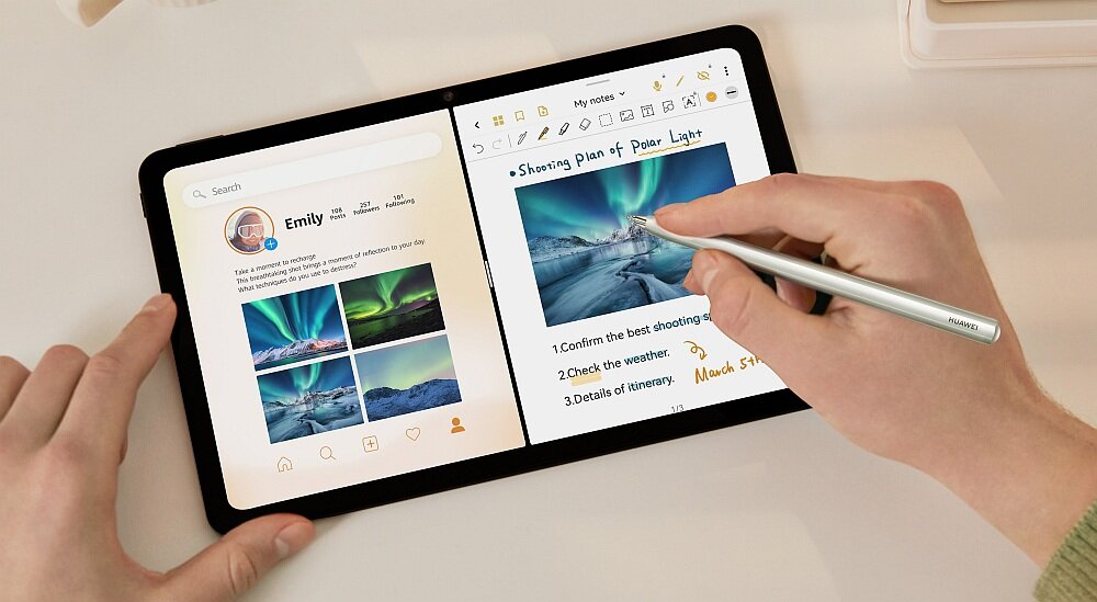 Tablet HUAWEI MatePad ekran bateria aparat procesor ram pamięć pojemność rozdzielczość zdjęcia filmy opis dane cechy blokady system łączność wifi bluetooth obudowa szkło odporność porty muzyka transfer sieć przekątna matryca waga czujniki
