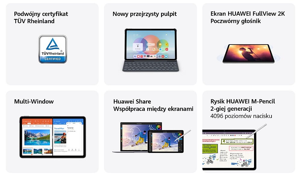 Tablet HUAWEI MatePad ekran bateria aparat procesor ram pamięć pojemność rozdzielczość zdjęcia filmy opis dane cechy blokady system łączność wifi bluetooth obudowa szkło odporność porty muzyka transfer sieć przekątna matryca waga czujniki